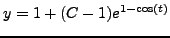 $y = 1 + (C -1)e^{1 - \cos(t)}$