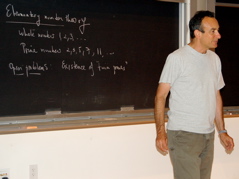 photo of Ribet giving a lecture
to high school students at the MSRI in Berkeley
