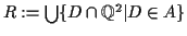 $ R := \bigcup \{ D \cap {\mathbb{Q}}^2 \vert D \in A \}$