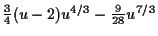 $ \tfrac{3}{4}(u - 2) u^{4/3} - \tfrac{9}{28} u^{7/3}$
